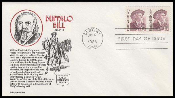 2177 / 15c Buffalo Bill Cody Pair 1988 Aristocrat Cachets First Day Cover