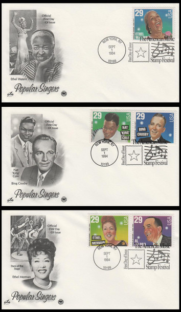 2849 - 2853 / 29c Popular Singers 1994 Set of 3 PCS First Day Covers