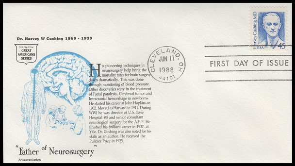 2188 / 45c Dr. Harvey Cushing 1988 Aristocrat Cachets First Day Cover