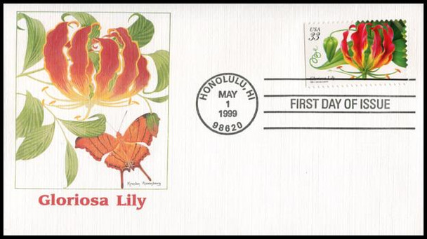 3310 - 3313 / 33c Tropical Flowers Set of 4 Fleetwood 1999 First Day Covers