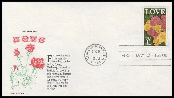 2379 / 45c Roses Love 1988 Aristocrat Cachets First Day Cover
