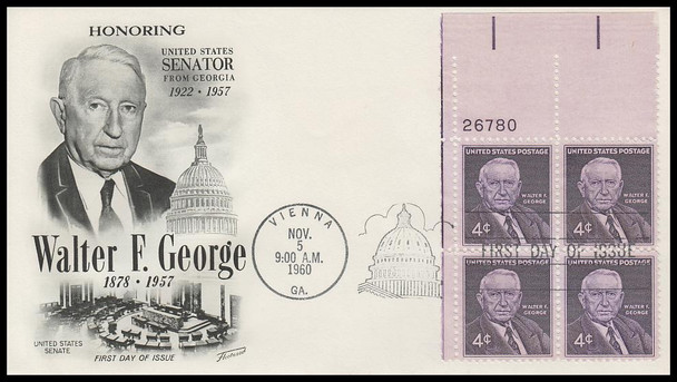 1170 / 4c Walter F. George 1960 Plate Block Fleetwood First Day Cover