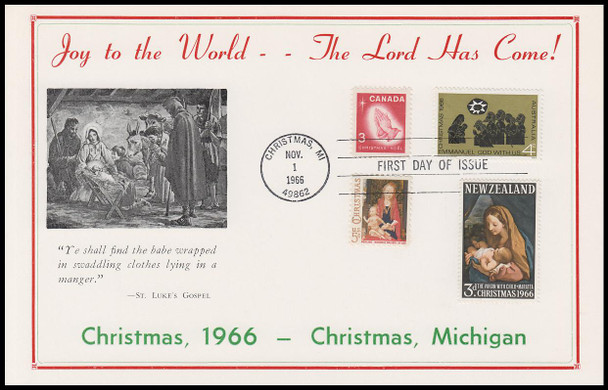 1321 / 5c Madonna and Child : Christmas Combo 1966 Hammond Maxicard First Day Of Issue