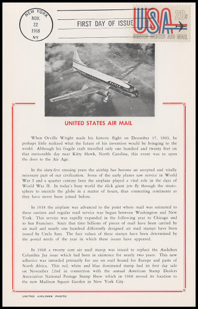 C75 / 20c USA Airmail 1968 Hammond Maxicard First Day Of Issue