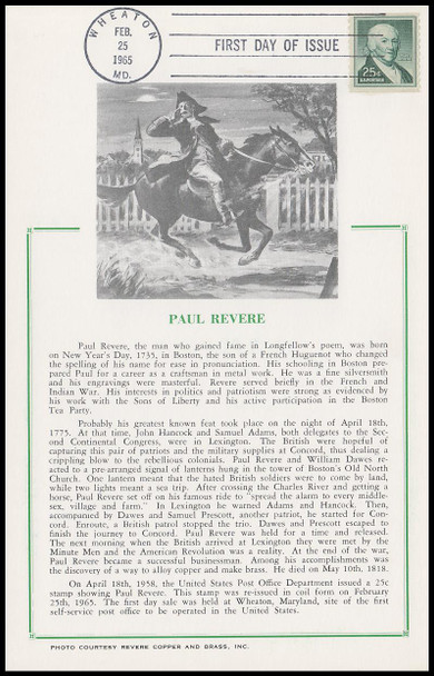 1059A / 25c Paul Revere Coil Hammond Maxicard First Day Of Issue