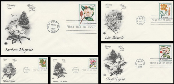 3193 -  3197 / 32c Flowering Trees 1998 Set of 5 PCS First Day Cover