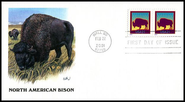 3468 / 21c North American Bison Self-Adhesive Pair 2001 Fleetwood FDC