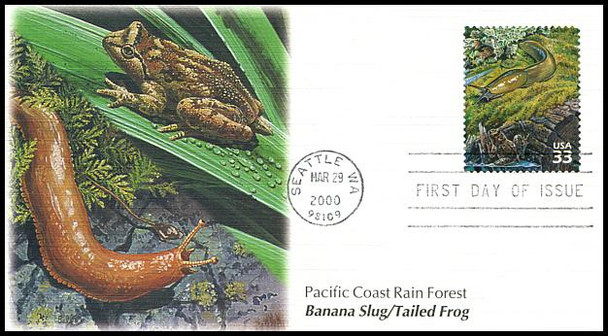 3378a - j / 33c Pacific Coast Rain Forest : Nature of America Series Set of 10 Fleetwood 2000 FDCs