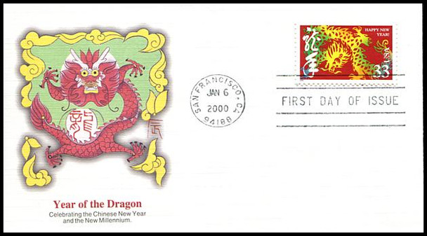 3370 / 33c Year of the Dragon : Chinese Lunar New Year 2000 Fleetwood FDC