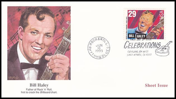 2724 - 2730 / 29c Rock & Roll / Rhythm & Blues Musicians Sheet Issue Set of 7 Fleetwood 1993 First Day Covers