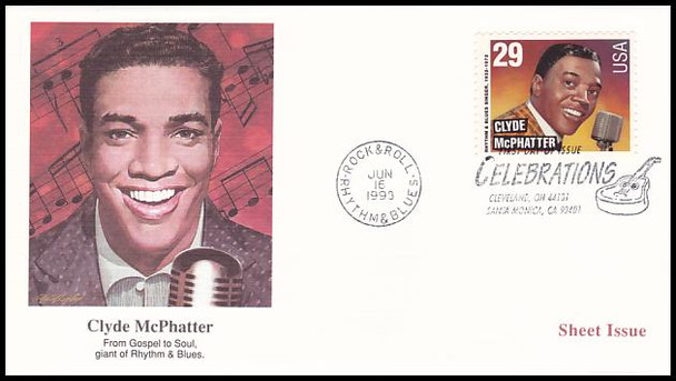 2724 - 2730 / 29c Rock & Roll / Rhythm & Blues Musicians Sheet Issue Set of 7 Fleetwood 1993 First Day Covers