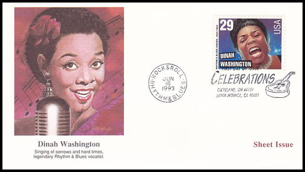 2724 - 2730 / 29c Rock & Roll / Rhythm & Blues Musicians Sheet Issue Set of 7 Fleetwood 1993 First Day Covers