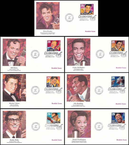 2731 - 2737 / 29c Rock & Roll / Rhythm & Blues Musicians Booklet Issue Set of 7 Fleetwood 1993 First Day Covers