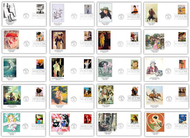3502a-t / 34c American Illustrators Set of 20 Fleetwood 2001 FDCs