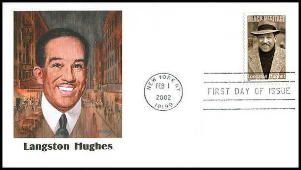 3557 / 34c Langston Hughes : Writer : Black Heritage Series 2002 Fleetwood First Day Cover