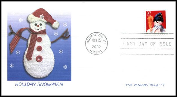 3688 - 3691 / 37c Snowmen PSA Vending Booklet Singles Set of 4 Fleetwood 2002 First Day Covers