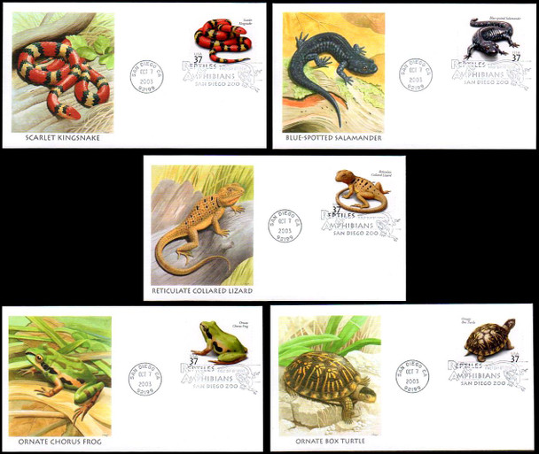 3814 - 3818 / 37c Reptiles and Amphibians Set of 5 Fleetwood 2003 First Day Covers