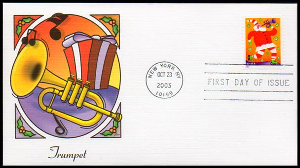 3821 - 3824 / 37c Holiday Music Makers Set of 4 : Christmas Series Fleetwood 2003 First Day Covers