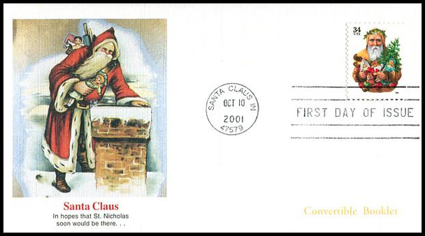 3537a - 3540a / 34c Holiday Santas : Christmas Series PSA Convertible Booklet Singles Set of 4 Fleetwood 2001 FDCs