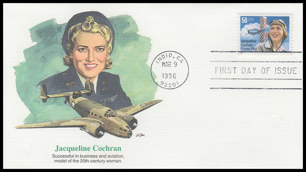 3066 / 50c Jacqueline Cochran Pioneer Pilot : Aviation Pioneers Series Fleetwood 1996 FDC