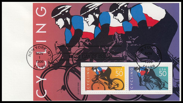 3119 and 3119a-b / 50c Cycling Set of 3 Fleetwood 1996 First Day Covers