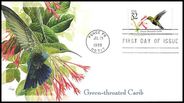 3222 - 3225 / 32c Tropical Birds Set of 4 Fleetwood 1998 First Day Covers