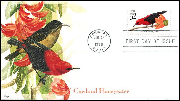 3222 - 3225 / 32c Tropical Birds Set of 4 Fleetwood 1998 First Day Covers