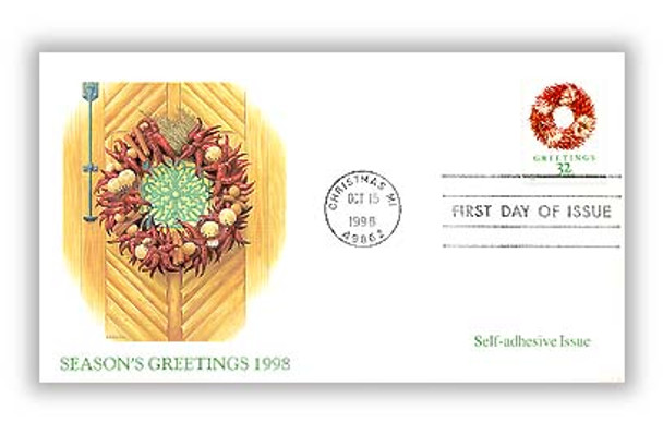 3249 - 3252 / 32c Greetings Holiday Wreaths PSA Sheet Issue Set of 4 Christmas Series 1998 Fleetwood FDCs