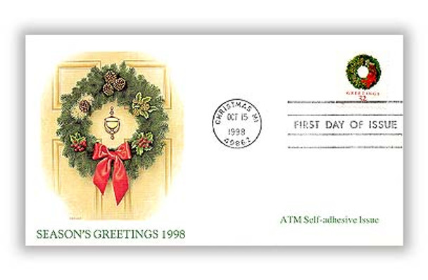 3245 - 3248 / 32c Greetings Wreaths PSA ATM Booklet Issue Set of 4 Christmas Series 1998 Fleetwood FDCs