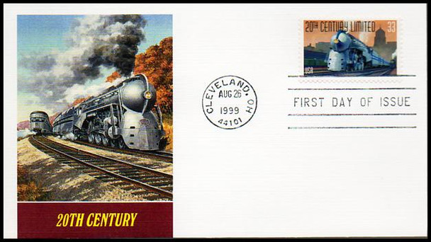 3333 - 3337 / 33c All Aboard Twentieth Century Trains Set of 5 Fleetwood 1999 FDCs