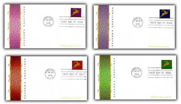 3364 - 3367 / 33c Holiday Deer ATM PSA Set of 4 Fleetwood 1999 FDCs