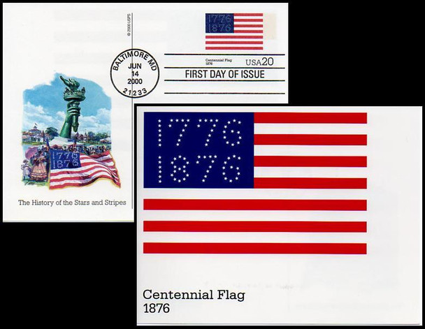 UX317 - UX336  / 20c Stars and Stripes - Historic American Flags Set of 20 Fleetwood 2000 Postal Card First Day Covers