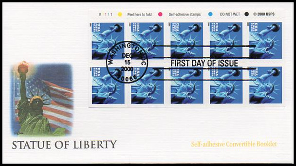 3451 / Non-Denominated 34c Statue of Liberty Booklet Pane of 10 Fleetwood 2000 FDC