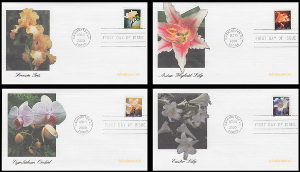 3462 - 3465 Flowers Non-Denominated 34c Self-adhesive Coil Set of 4 with PNC # B1111 Fleetwood 2000 FDCs