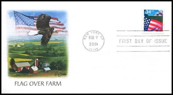 3469 / 34c Flag Over Farm Sheet Issue 2001 Fleetwood FDC