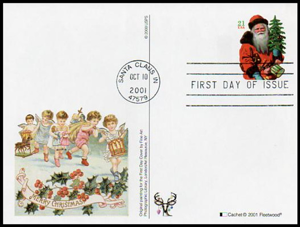 UX377 - UX380 / 21c Holiday Santas Postal Card Set of 4 Fleetwood 2001 First Day Covers