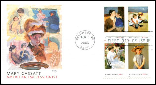 3807a / 37c Mary Cassatt Paintings Se-Tenant Block of 4 Fleetwood 2003 First Day Covers