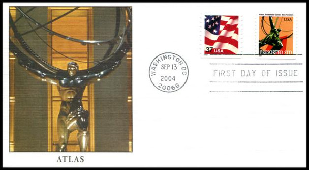 3770 / Non - Denominated ( 10c ) Atlas PSA Single from Coil of 3,000 Dated Sept 13,  2004 Fleetwood FDC