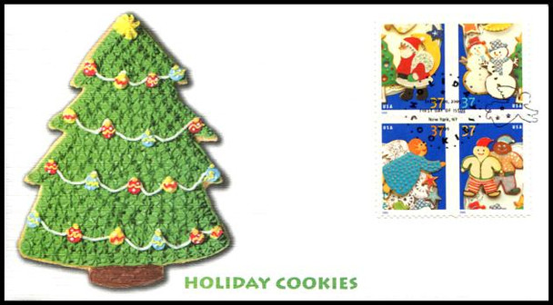 3952a / 37c Holiday Cookies New York, NY Postmark Block of 4 Fleetwood 2005 First Day Cover