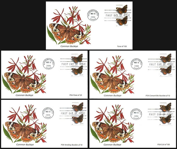 4000 - 4002 / 39c Common Buckeye Set of 5 Fleetwood 2006 FDCs