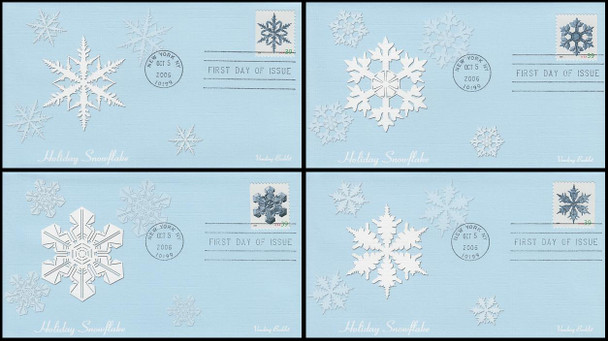 4109 - 4112 / 39c Snowflakes Vending Booklet Singles : Holiday Celebration Series Set of 4 Fleetwood 2006 FDCs