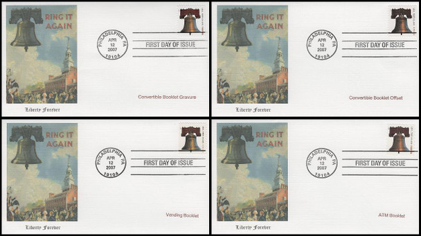 4125 - 4128 / 41c Non-Denominated Liberty Bell Forever Stamp Set of 4 Fleetwood 2007 FDCs