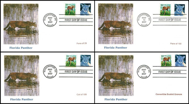 4137 - 4142 / 26c Florida Panther Set of 4 Fleetwood 2007 FDCs