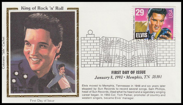 2721 / 29c Elvis Presley : American Music Series Colorano Silk FDC Black Text