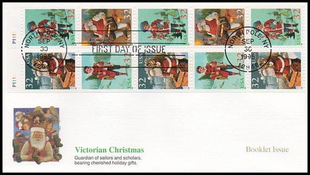 3007b / 32c Santa and Children Booklet Pane of 10 Christmas Series 1995 Fleetwood FDC