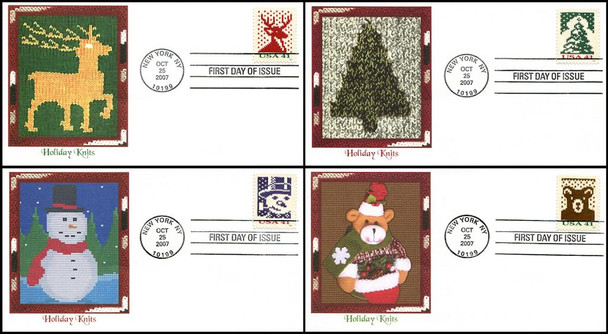 4207 - 4210 / 41c Holiday Knits : Holiday Celebration Series Sheet Issue Set of 4 Fleetwood 2007 FDCs