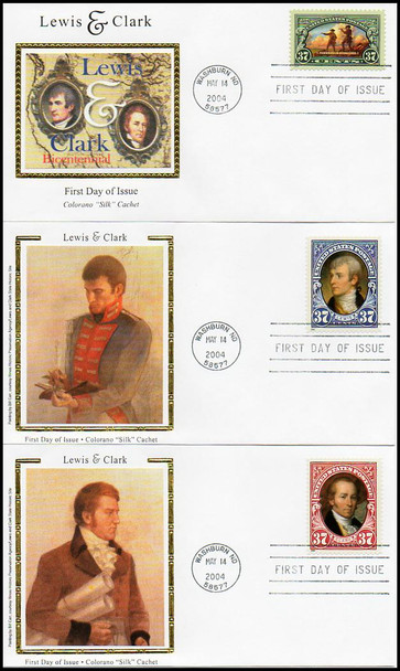 3854 - 3856 / 37c Lewis and Clark 11 City Postmarks Set of 33 Colorano Silk FDCs
