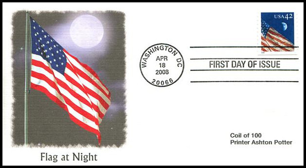 4232 - 4235 / 42c Flags 24/7 Coils Set of 4 AP Fleetwood 2008 First Day Covers