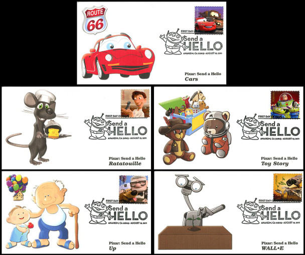 4553 - 4557 / 44c Pixar Films : Send A Hello Set of 5 Fleetwood 2011 FDCs