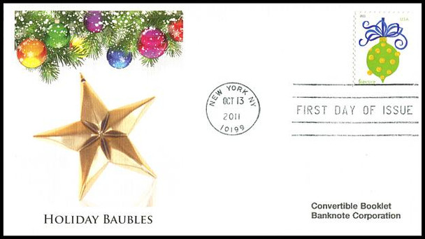4575 - 4578 / 44c Holiday Baubles Convertible Booklet Singles Banknote Corp. Set of 4 Fleetwood 2011 FDC